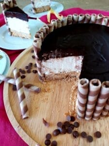 No-Bake Cake with Ermine Filling on a wooden board