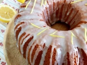 Bundt Cake topped with lemon glaze and lemon zest