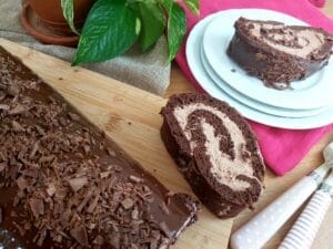 Sliced chocolate Swiss Roll