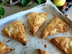 Baked Apple Cinnamon Scones on a baking tray