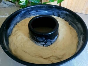 Yeast dough in a tube pan.