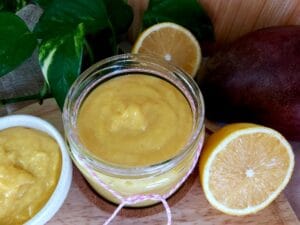 Homemade mango curd in a jar