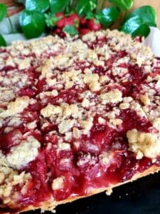 Close up of Strawberry Crumble Cake Bars 