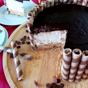 No-Bake Cake with Ermine Filling on a wooden board